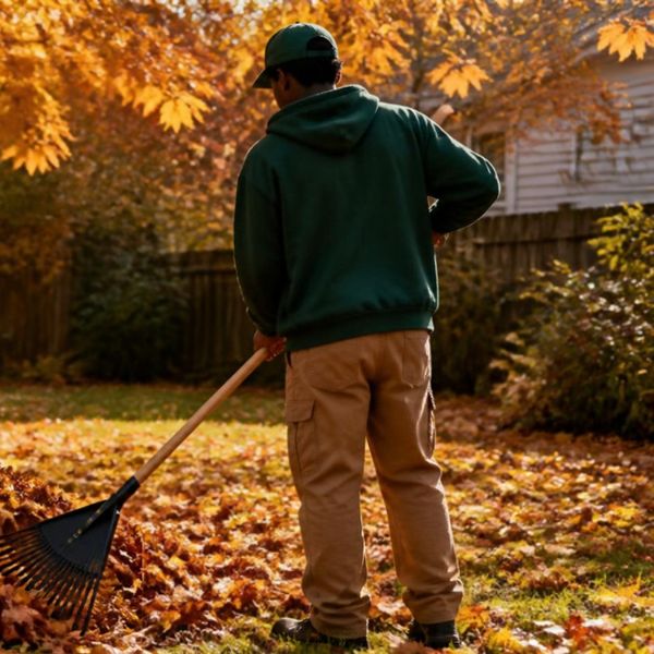 Illustrative: autumn leaves raked into a pile